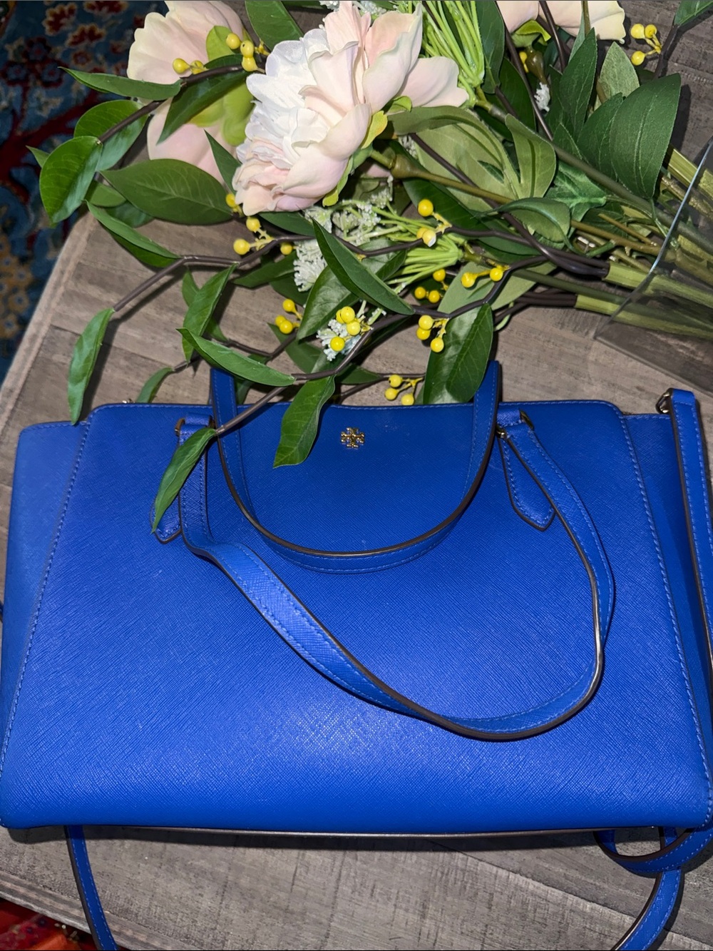 Tory Burch Cobalt Blue Saffiano Shoulder Tote